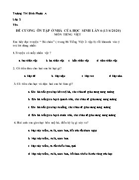 Đề cương ôn tập ở nhà của học sinh lần 6 môn Tiếng Việt, Toán Lớp 2 - Năm học 2019-2020