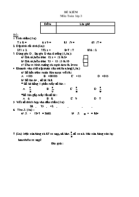 Đề kiểm tra môn Toán Lớp 3