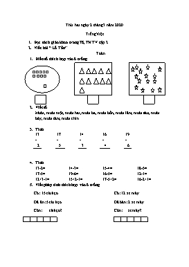 Đề ôn tập đợt 1 môn Tiếng Việt, Toán Lớp 1 - Năm học 2019-2020