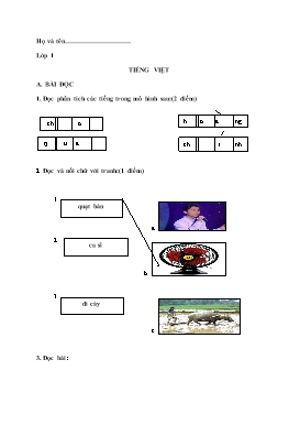 Đề ôn tập đợt 4 môn Tiếng Việt, Toán Lớp 1