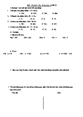 Đề ôn tập lần 5 môn Toán, Tiếng Việt Lớp 3