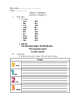 Đề ôn tập môn Tiếng Anh Lớp 4 - Theme 1: Numbers