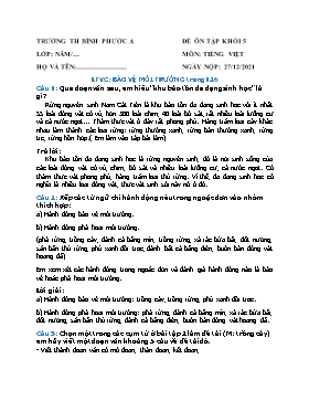 Đề ôn tập môn Tiếng Việt Khối 5 - Tuần 13 - Năm học 2021-2022 - Trường Tiểu học Bình Phước A
