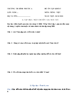 Đề ôn tập môn Tiếng Việt Khối 5 - Tuần 5 - Năm học 2021-2022 - Trường Tiểu học Bình Phước A
