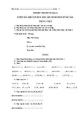 Đề ôn tập môn Tiếng Việt, Toán Lớp 1