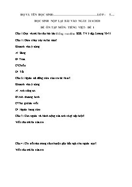 Đề ôn tập môn Tiếng Việt, Toán Lớp 5