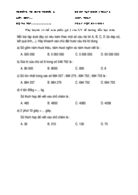 Đề ôn tập môn Toán Khối 4 - Tuần 6 - Năm học 2021-2022 - Trường Tiểu học Bình Phước A