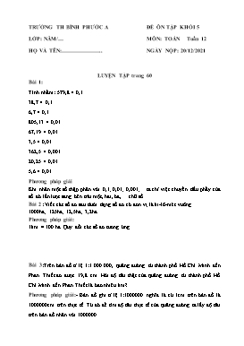 Đề ôn tập môn Toán Khối 5 - Tuần 12 - Năm học 2021-2022 - Trường Tiểu học Bình Phước A