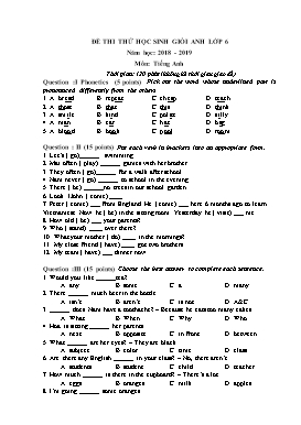 Đề thi thử học sinh giỏi môn Tiếng Anh Lớp 6 - Năm học 2018-2019 (Có đáp án)