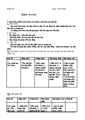 Giáo án Ngữ văn Lớp 6 - Tiết 42: Kiểm tra văn - Năm học 2015-2016