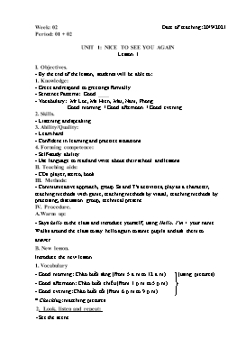 Giáo án Tiếng Anh Lớp 4 - Tuần 2 - Năm học 2021-2022 - Nguyễn Thị Linh