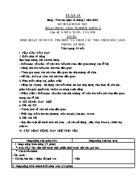 Kế hoạch bài dạy Âm nhạc Lớp 1, 2, 3 - Tuần 19 - Năm học 2022-2023 - Nguyễn Thị Thu Hương