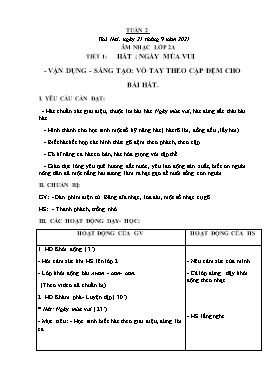 Kế hoạch bài dạy Âm nhạc Lớp 1, 2, 3 - Tuần 2 - Năm học 2021-2022 - Nguyễn Thị Thu Hương