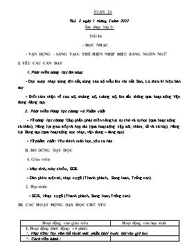 Kế hoạch bài dạy Âm nhạc Lớp 1, 2, 3 - Tuần 23 - Năm học 2021-2022 - Nguyễn Thị Thu Hương