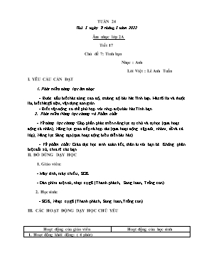 Kế hoạch bài dạy Âm nhạc Lớp 1, 2, 3 - Tuần 24 - Năm học 2021-2022 - Nguyễn Thị Thu Hương