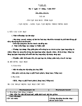 Kế hoạch bài dạy Âm nhạc Lớp 1, 2, 3 - Tuần 25 - Năm học 2021-2022 - Nguyễn Thị Thu Hương