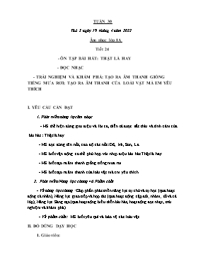 Kế hoạch bài dạy Âm nhạc Lớp 1, 2, 3 - Tuần 30 - Năm học 2021-2022 - Nguyễn Thị Thu Hương
