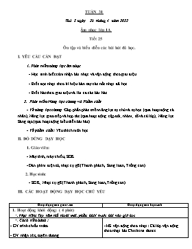 Kế hoạch bài dạy Âm nhạc Lớp 1, 2, 3 - Tuần 31 - Năm học 2021-2022 - Nguyễn Thị Thu Hương