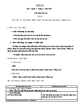 Kế hoạch bài dạy Âm nhạc Lớp 1, 2, 3 - Tuần 32 - Năm học 2021-2022 - Nguyễn Thị Thu Hương