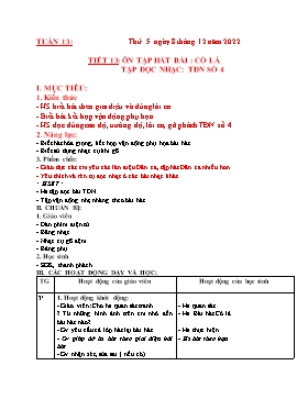 Kế hoạch bài dạy Âm nhạc Lớp 4 - Tuần 13, Tiết 13: Ôn tập hát bài: Cò lả; Tập đọc nhạc: TĐN số 4 - Năm học 2022-2023 - Nguyễn Anh Vũ