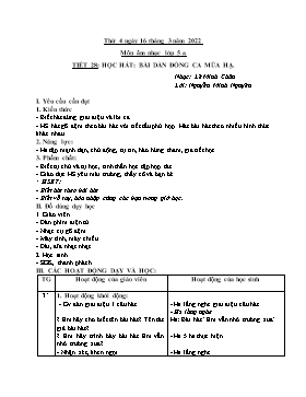 Kế hoạch bài dạy Âm nhạc Lớp 5 - Tuần 25 - Năm học 2021-2022 - Nguyễn Anh Vũ