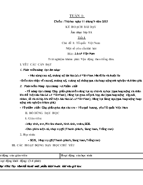 Kế hoạch bài dạy Âm nhạc Tiểu học - Tuần 1 - Năm học 2023-2024 - Nguyễn Thị Thu Hương