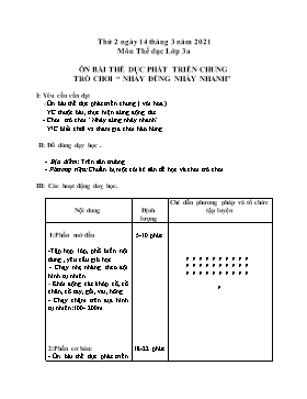 Kế hoạch bài dạy Giáo dục thể chất Lớp 3 - Tuần 25A - Năm học 2021-2022 - Nguyễn Anh Vũ