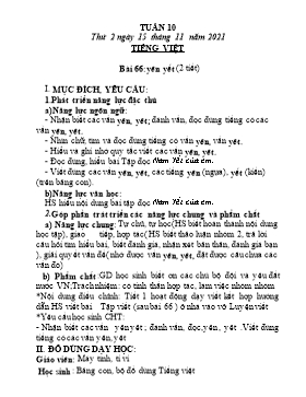 Kế hoạch bài dạy Lớp 1 - Tuần 10 - Năm học 2021-2022 - Phan Thị Nhương