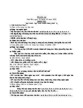 Kế hoạch bài dạy Lớp 1 - Tuần 14 - Năm học 2021-2022 - Phan Thị Nhương