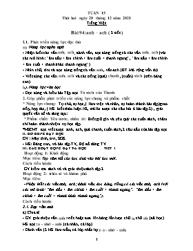 Kế hoạch bài dạy Lớp 1 - Tuần 15 - Năm học 2021-2022 - Phan Thị Nhương