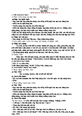 Kế hoạch bài dạy Lớp 1 - Tuần 27 - Năm học 2021-2022 - Phan Thị Nhương