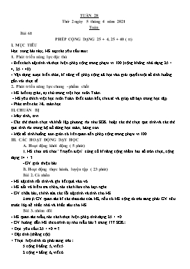 Kế hoạch bài dạy Lớp 1 - Tuần 28 - Năm học 2020-2021 - Phan Thị Kiều Ly