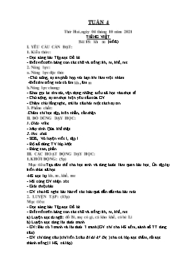 Kế hoạch bài dạy Lớp 1 - Tuần 4 - Năm học 2021-2022 - Phan Thị Nhương