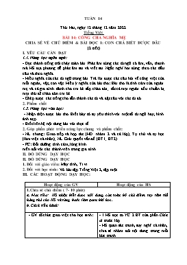 Kế hoạch bài dạy Lớp 2 - Tuần 14 - Năm học 2022-2023 - Nguyễn Thị Diệu Thúy