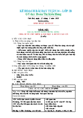 Kế hoạch bài dạy Lớp 2 - Tuần 26 - Năm học 2022-2023 - Đoàn Thị Kiều Hưng
