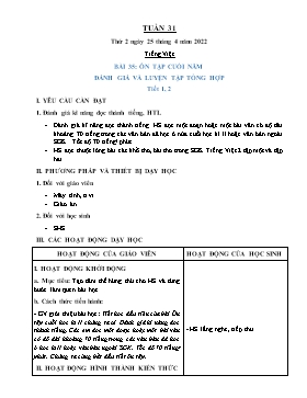 Kế hoạch bài dạy Lớp 2 - Tuần 31 - Năm học 2021-2022 - Trần Thị Trà Giang