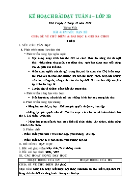 Kế hoạch bài dạy Lớp 2 - Tuần 4 - Năm học 2022-2023 - Đoàn Thị Kiều Hưng