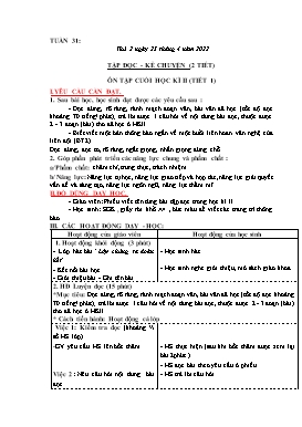 Kế hoạch bài dạy Lớp 3 - Tuần 31 - Năm học 2021-2022 - Đoàn Thị Kiều Hưng
