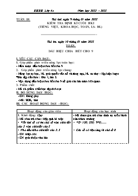 Kế hoạch bài dạy Lớp 4 - Tuần 18 - Năm học 2022-2023 - Đào Thị Hiền