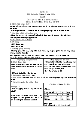 Kế hoạch bài dạy Lớp 4 - Tuần 32 - Năm học 2021-2022 - Nguyễn Thị Thanh Hoàn