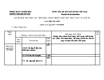 Kế hoạch bài dạy Lớp 5 - Tuần 31 - Năm học 2021-2022 - Hồ Thị Anh Đào