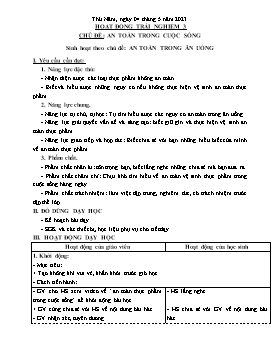 Kế hoạch bài dạy Mĩ thuật + Hoạt động trải nghiệm Lớp 1, 2, 3 - Tuần 34 - Năm học 2022-2023 - Nguyễn Song Hào