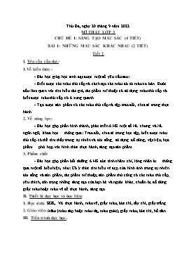 Kế hoạch bài dạy Mĩ thuật + Hoạt động trải nghiệm Lớp 1, 2, 3 - Tuần 3 - Năm học 2022-2023 - Nguyễn Song Hào