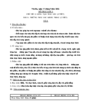 Kế hoạch bài dạy Mĩ thuật + Hoạt động trải nghiệm Lớp 1, 2, 3 - Tuần 2 - Năm học 2022-2023 - Nguyễn Song Hào