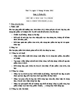 Kế hoạch bài dạy Mĩ thuật Lớp 1, 2 - Tuần 5 - Năm học 2021-2022 - Nguyễn Song Hào