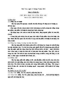 Kế hoạch bài dạy Mĩ thuật Lớp 2 - Chủ đề 1: Học vui cùng màu sắc - Tuần 1, Bài 1: Vui chơi với màu - Năm học 2021-2022 - Nguyễn Song Hào