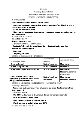 Kế hoạch bài dạy Tiếng Anh Lớp 3 - Tuần 34 - Năm học 2022-2023 - Nguyễn Thị Linh