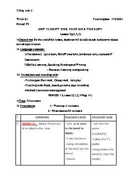 Kế hoạch bài dạy Tiếng Anh Lớp 5 - Tuần 21 - Năm học 2020-2021 - Nguyễn Thị Linh