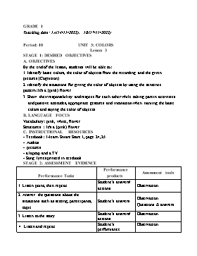 Kế hoạch bài dạy Tiếng Anh Tiểu học - Tuần 10 - Năm học 2022-2023 - Lê Thị Ánh