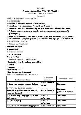 Kế hoạch bài dạy Tiếng Anh Tiểu học - Tuần 12 - Năm học 2022-2023 - Lê Thị Ánh